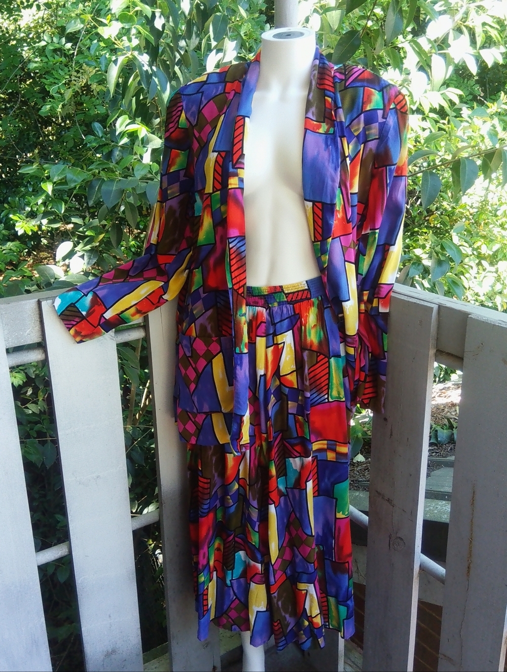 NOT FOR SALE Abstract Geometric 2-Piece Set - Colorful Print Blazer Skirt 10